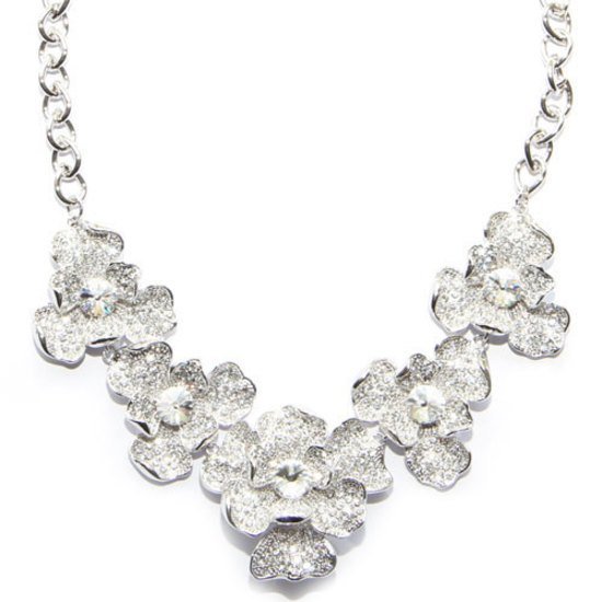 Silver Flower Necklace handcrafted with Swarovski Elements crystals