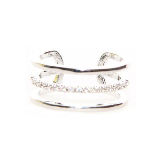 3 bar silver plated ring set with CZ crystals