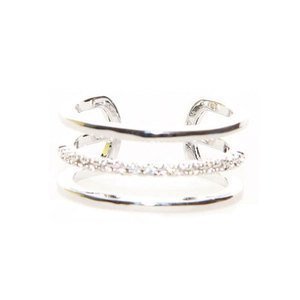 3 bar silver plated ring set with CZ crystals