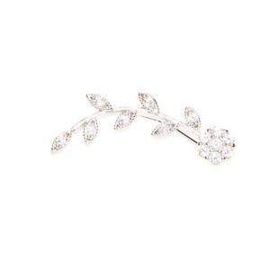 Flower Crystal Ear Cuff in Silver with Cubic Zirconia crystals