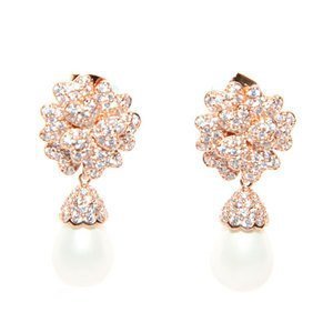 Rose Gold Flower Drop Pearl Earring