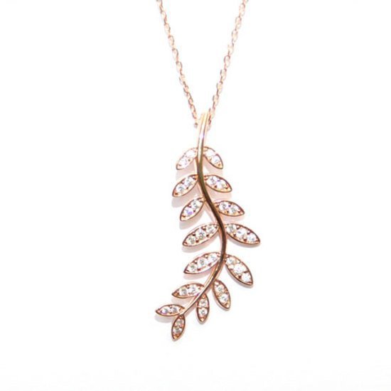 Fern Design CZ Necklace in Rose Gold