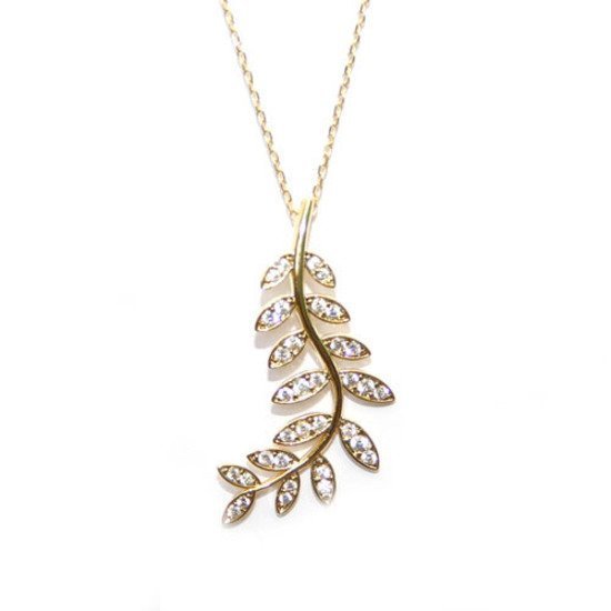 Fern Design Necklace in Gold made with Cubic Zirconia crystals