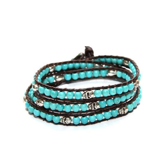 Turquoise Skull Leather Wrap Bracelet